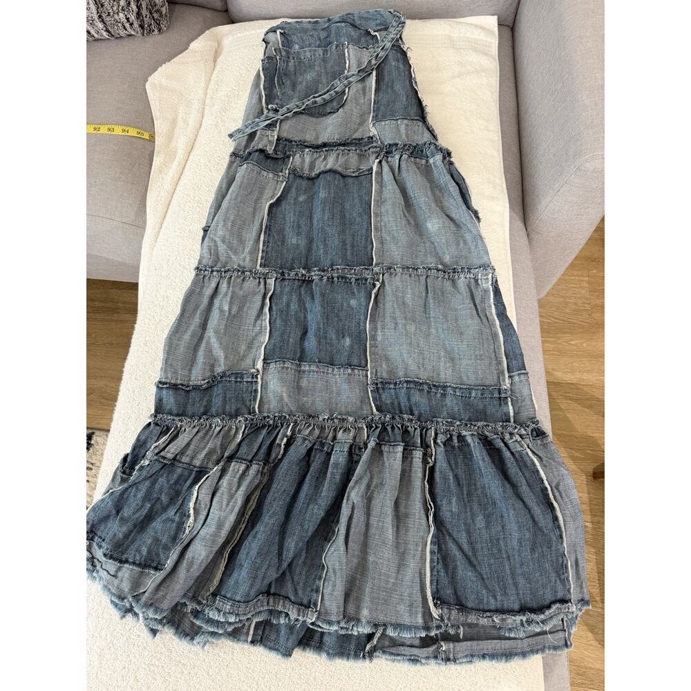 NWT Jaded Gypsy Distressed Patchwork Denim Tencel tiered Palazzo Pants Size L/X - Picture 13 of 16